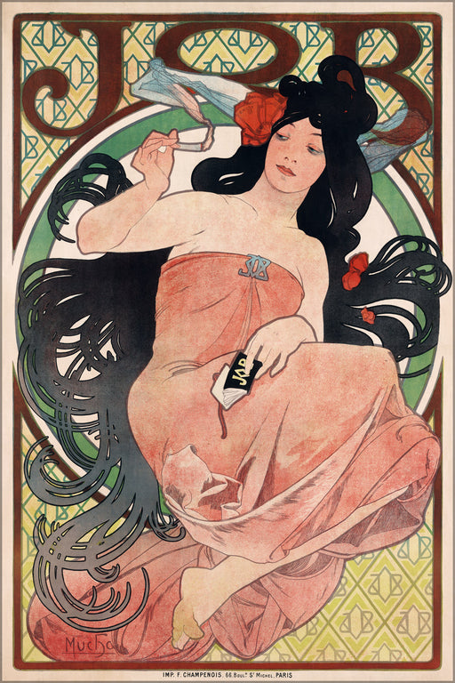 24"x36" Gallery Poster, Art nouveau JOB cigarette rolling papers by alfons mucha 1898