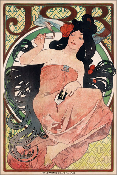 24"x36" Gallery Poster, Art nouveau JOB cigarette rolling papers by alfons mucha 1898