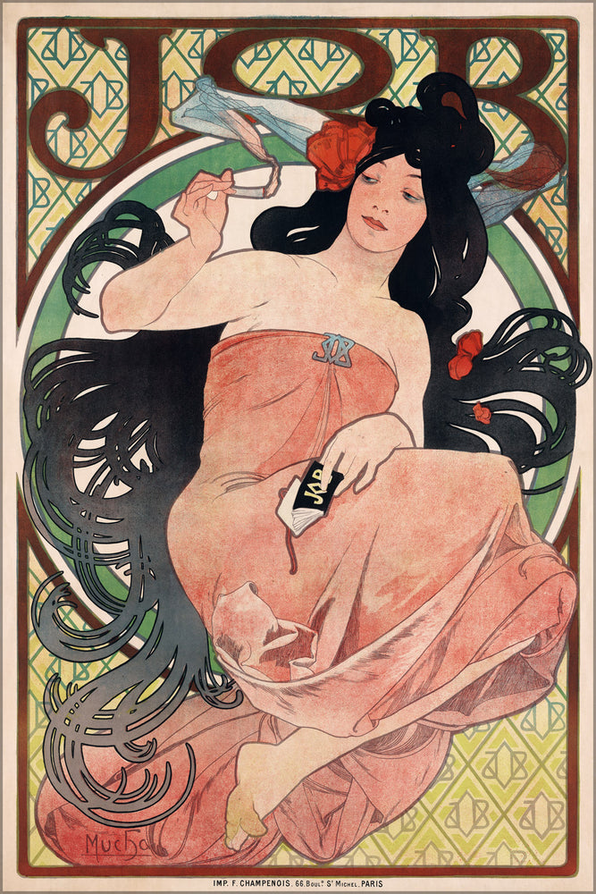 24"x36" Gallery Poster, Art nouveau JOB cigarette rolling papers by alfons mucha 1898