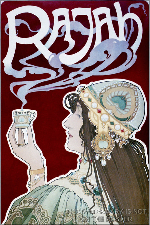 24"x36" Gallery Poster, Art nouveau p3 color poster of a woman holding Rajah coffee by Henri Privat-Livemon c1898