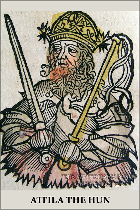 24"x36" Gallery Poster, Attila the hun in the Nuremberg Chronicle (1493)