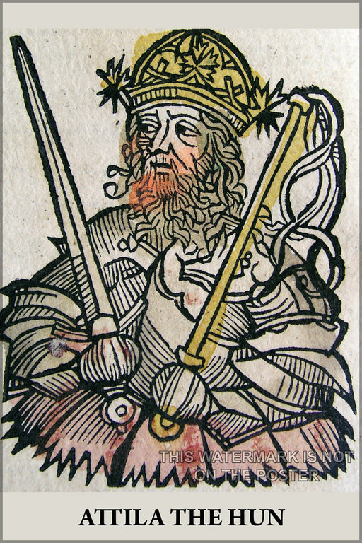 24"x36" Gallery Poster, Attila the hun in the Nuremberg Chronicle (1493)
