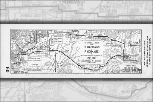 24"x36" Gallery Poster, Automobile road from Los Angeles, Cal. to Phoenix, Ariz. via San Bernardino-Brawley-Yuma-Phoenix. Part one- Los An