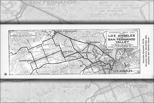 24"x36" Gallery Poster, Automobile road map from Los Angeles to San Fernando Valley, 1917 (AAA-SM-000310)