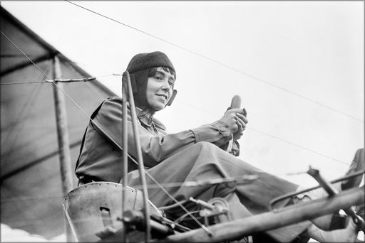 24"x36" Gallery Poster, Aviator Helene Dutrieu seated in her airplane. 1911