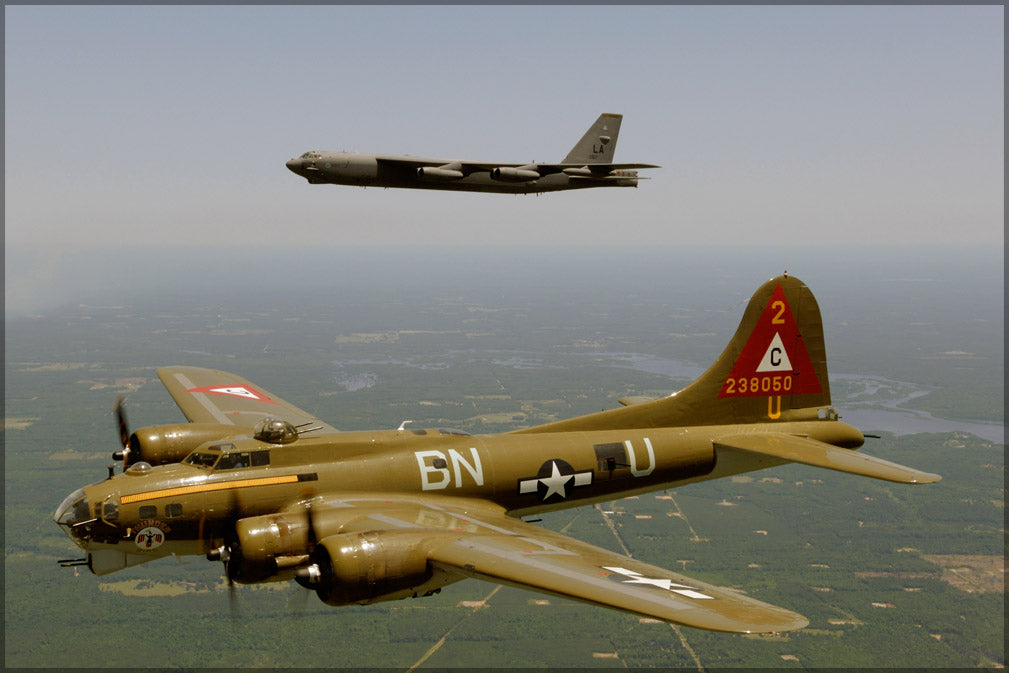 24"x36" Gallery Poster, B-17 Flying Fortress and B-52 Stratofortress