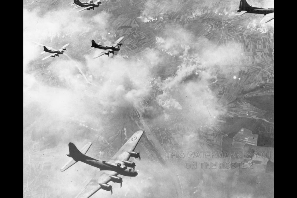 24"x36" Gallery Poster, B-17 flying fortress formation over Schweinfurt raid, Aug. 17, 1943