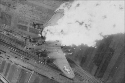 24"x36" Gallery Poster, B-17 flying fortress hit by AAA fire over Nis yards, Serbia 1944