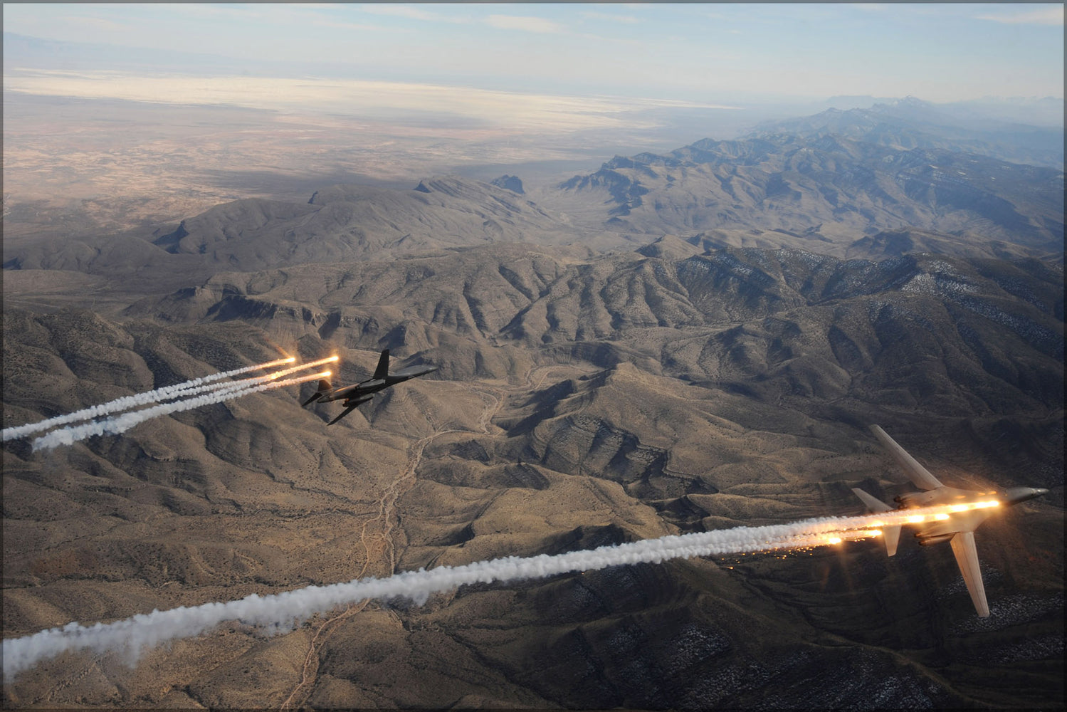 24"x36" Gallery Poster, B-1B Lancer bombers 28th Bomb Sqd, release chaff and flares