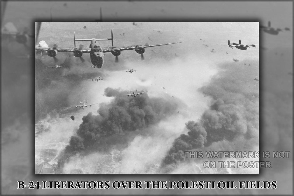 24"x36" Gallery Poster, B-24 Liberator bomb polesti