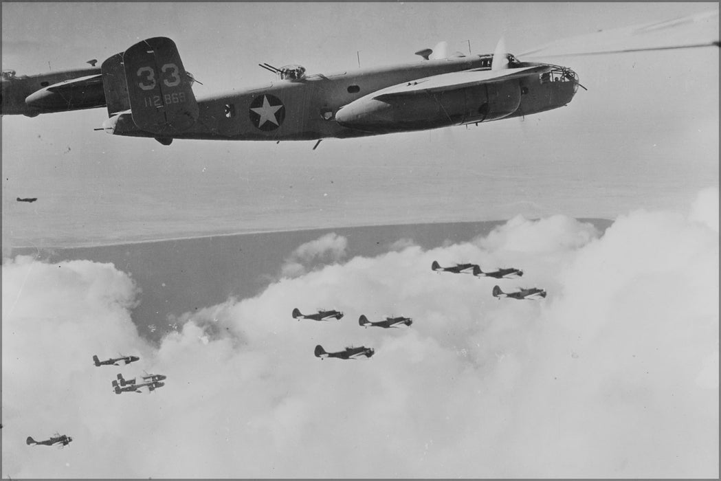 24"x36" Gallery Poster, B-25 Mitchell  and Martin 187 Baltimore bombers North Africa 1943