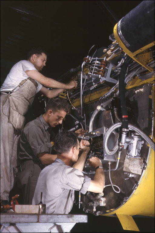 24"x36" Gallery Poster, B-25 mitchell bomber Wiring assemblies at a junction box on the fire wall, 1942