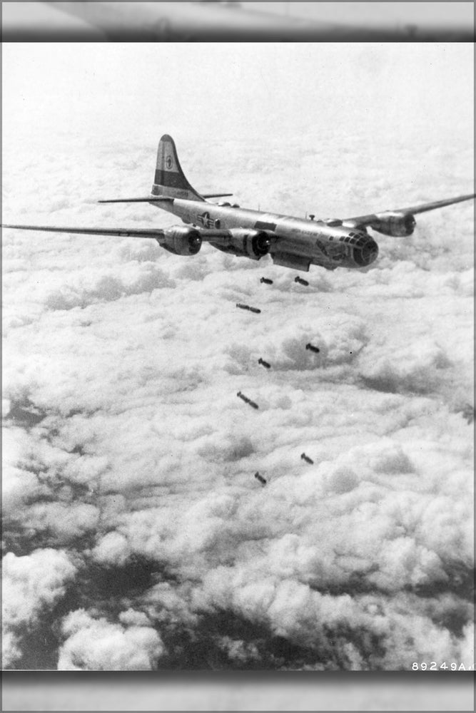 24"x36" Gallery Poster, B-29 superfortress Dropping 1,000lb Bombs korean war August 1951
