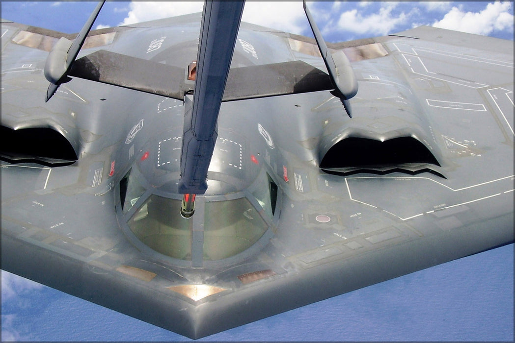 24"x36" Gallery Poster, B-2 Spirit bomber receives fuel from a KC-10 Extender