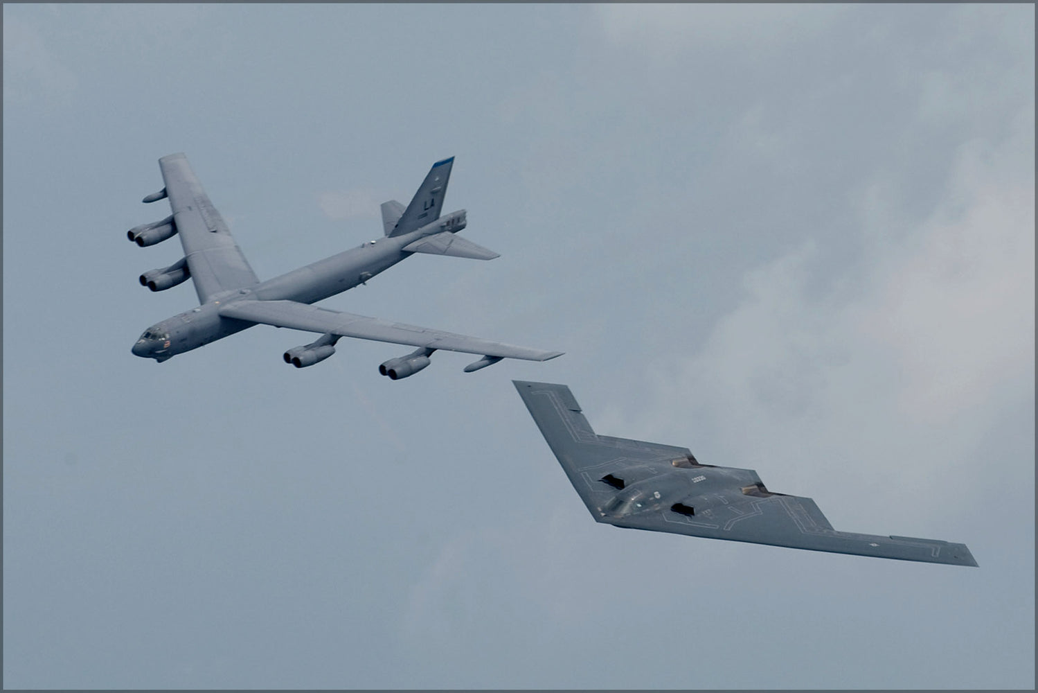 24"x36" Gallery Poster, B-2 stealth bomber and B-52 stratofortress