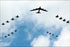 24"x36" Gallery Poster, B-52 Stratofortress and 16 other aircraft from the Air Force and Navy fly over USS Kitty Hawk (CV 63)