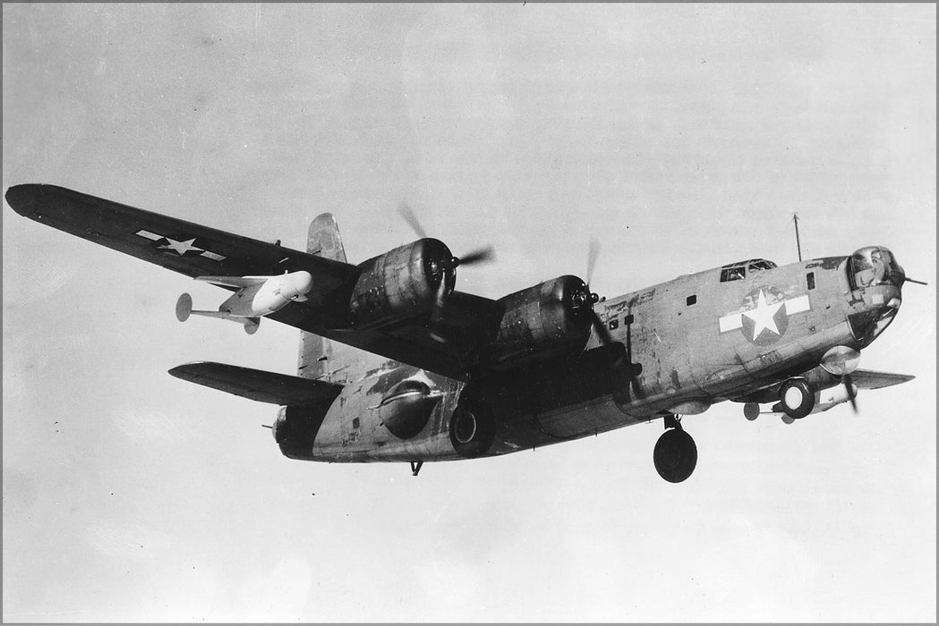 24"x36" Gallery Poster, BAT Radar Guided Bombs under the wing of a PB4Y-2 Privateer