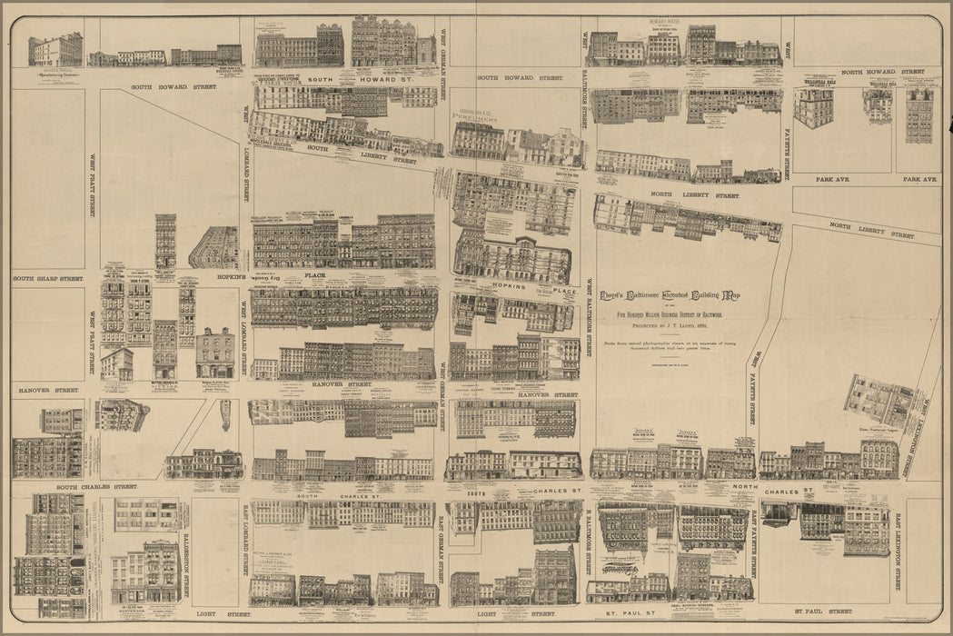 24"x36" Gallery Poster, Baltimore building map 1891 right half