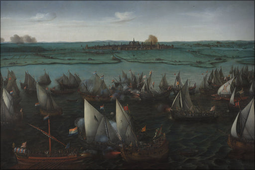 24"x36" Gallery Poster, Battle between Dutch and Spanish ships on the Haarlemmermeer, 26 May 1573, Hendrik Cornelisz. Vroom 1621