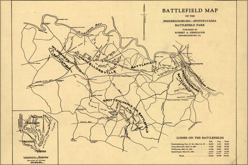 24"x36" Gallery Poster, Battle field map of Fredericksburg Spotsylvania Battlefield Park