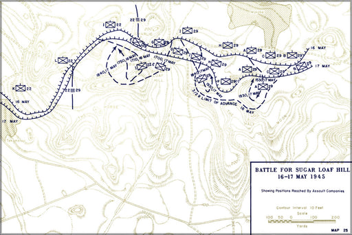 24"x36" Gallery Poster, Battle for Sugar Loaf Hill. 16-17 May 1945 battle of okinawa
