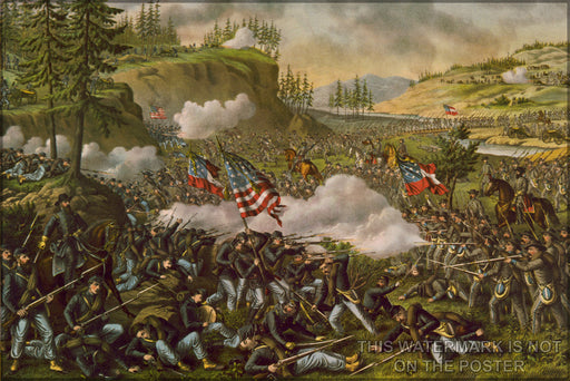 24"x36" Gallery Poster, Battle of Chickamauga (lithograph by Kurz and Allison, 1890)