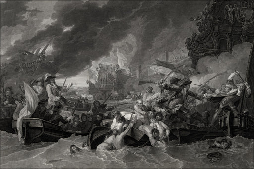 24"x36" Gallery Poster, Battle of La Hogue Benjamin West - William Woollett nine years war