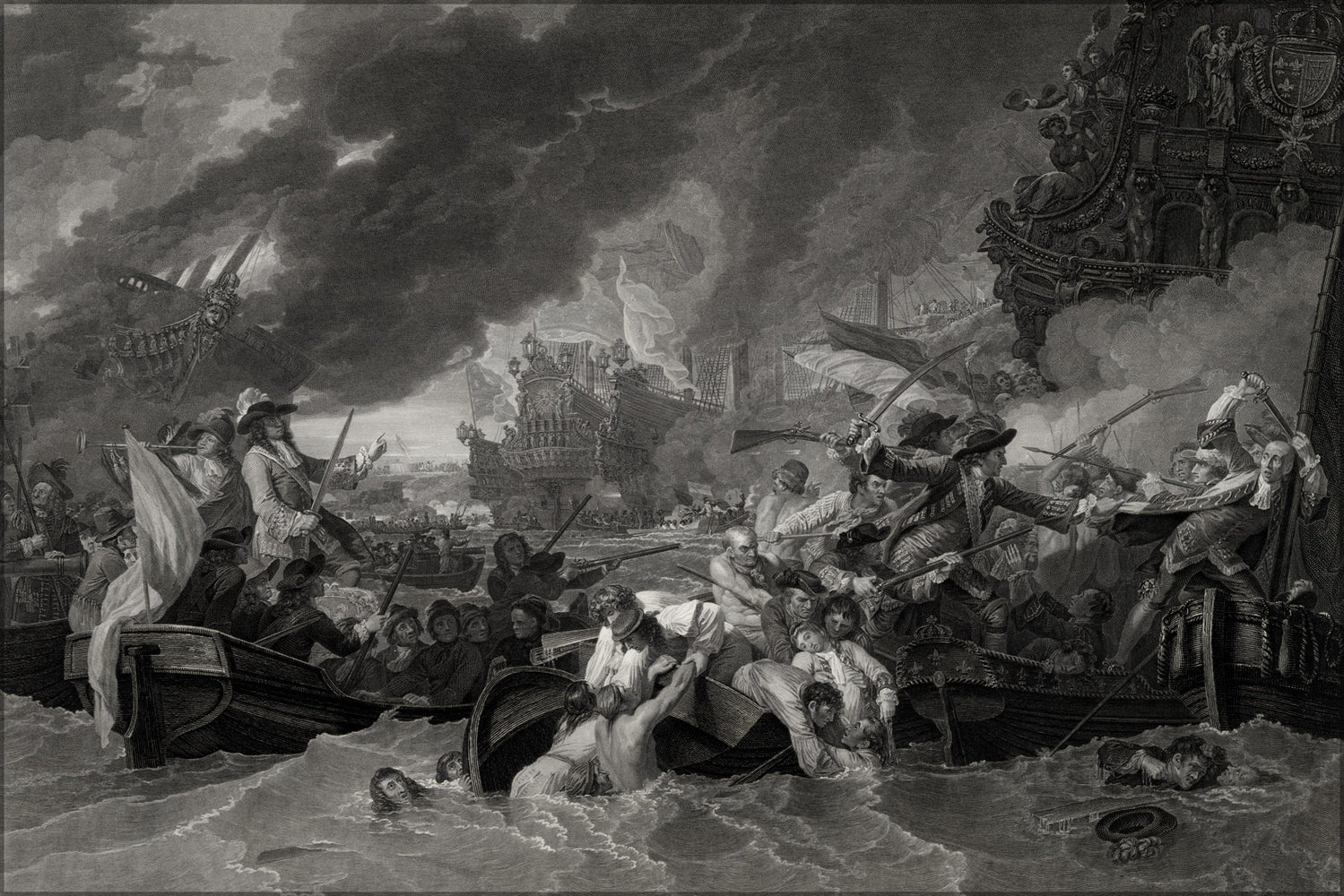 24"x36" Gallery Poster, Battle of La Hogue Benjamin West - William Woollett nine years war