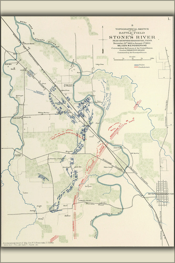 24"x36" Gallery Poster, Battle of Stones River, Dec 31 1862 to Jan 3, 1863