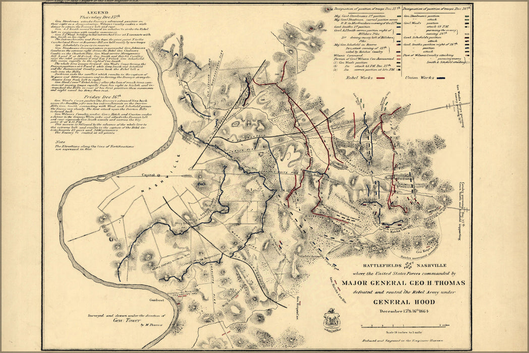 24"x36" Gallery Poster, Battlefield map in front of Nashville 1864