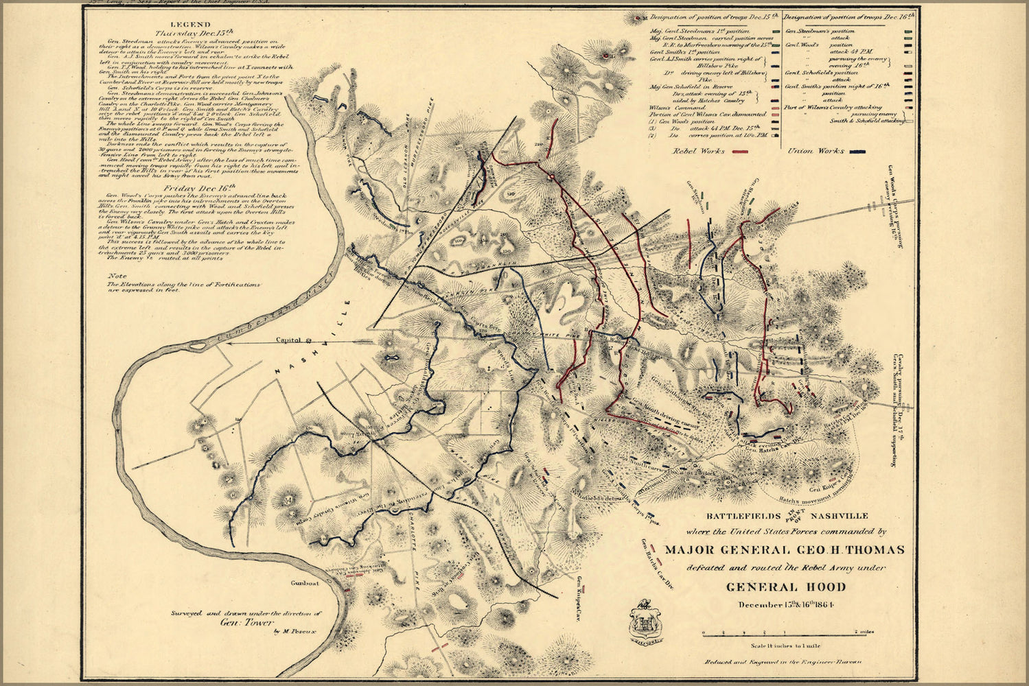 24"x36" Gallery Poster, Battlefield map in front of Nashville 1864