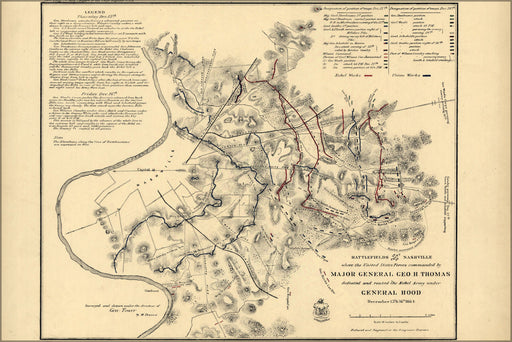 24"x36" Gallery Poster, Battlefield map in front of Nashville 1864