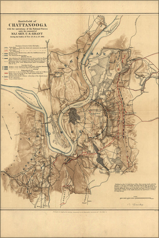 24"x36" Gallery Poster, Battlefield map of Chattanooga 1863