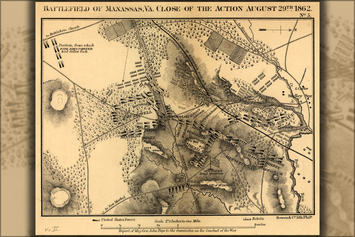 24"x36" Gallery Poster, Battlefield map of Manassas, Virginia close of the action August 29th, 1862