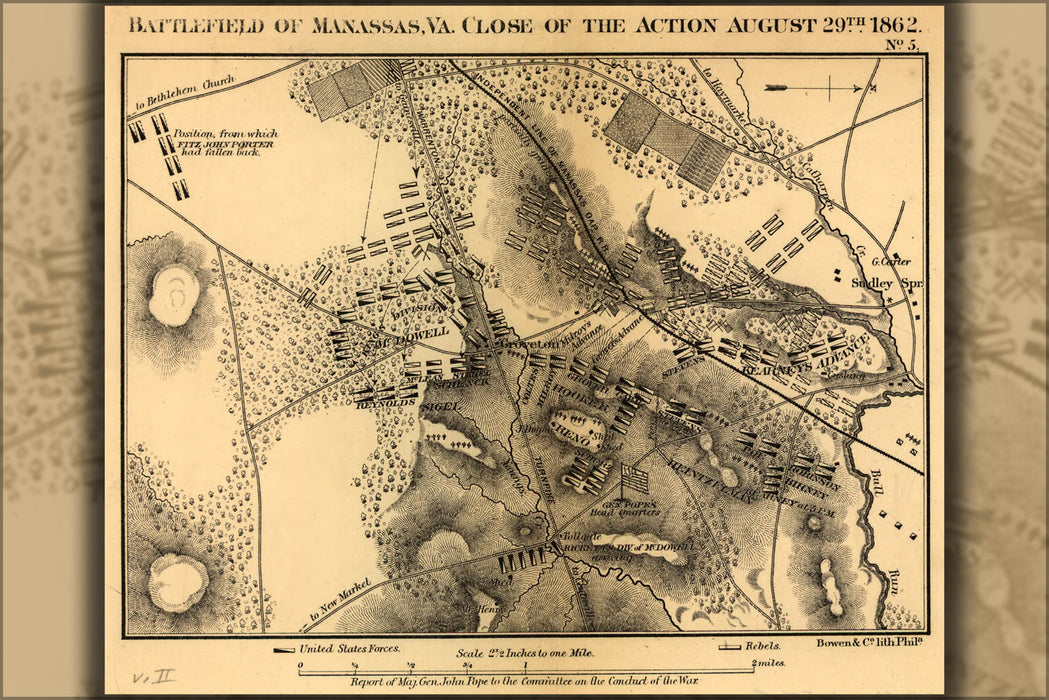 24"x36" Gallery Poster, Battlefield map of Manassas, Virginia close of the action August 29th, 1862