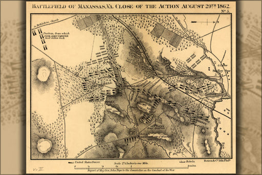 24"x36" Gallery Poster, Battlefield map of Manassas, Virginia close of the action August 29th, 1862