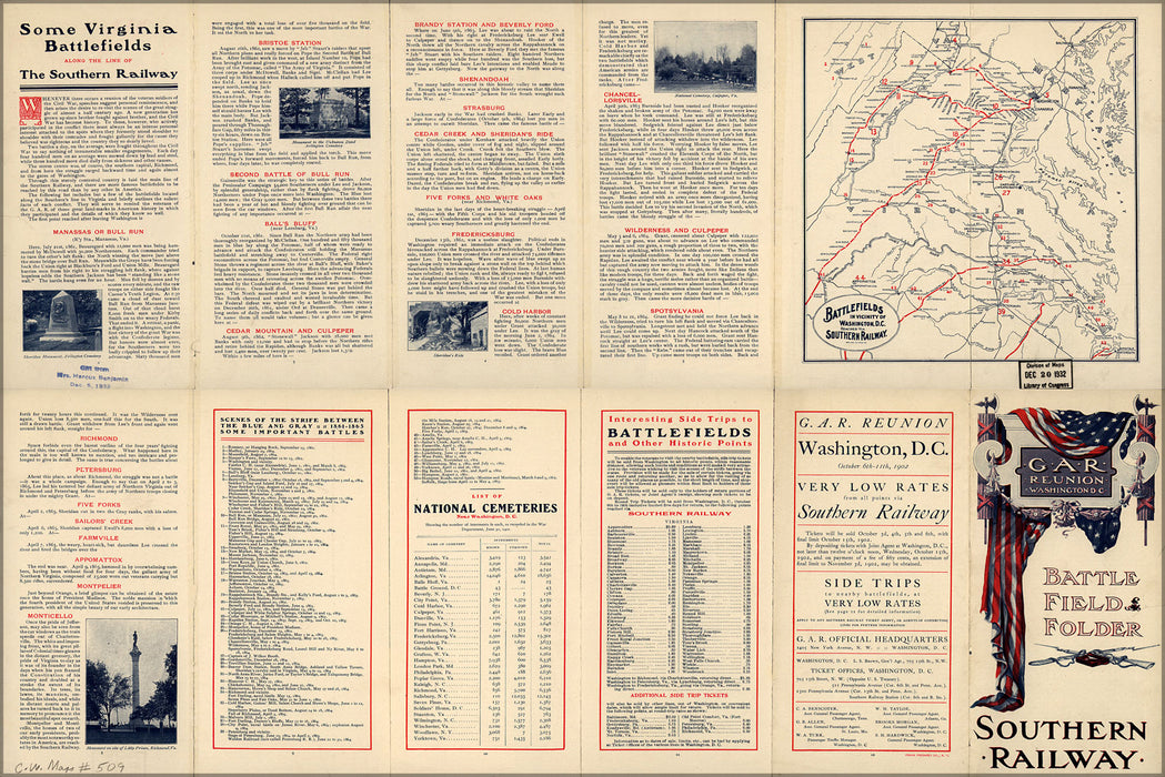 24"x36" Gallery Poster, Battlefield map of Washington D.C. area reached via Southern Railway c1902