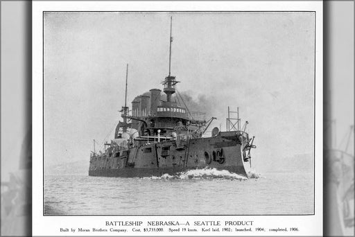 24"x36" Gallery Poster, Battleship USS Nebraska (BB-14). 1909