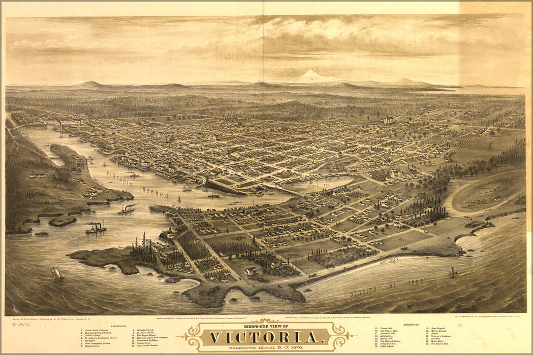 24"x36" Gallery Poster, Bird's-eye view map of Victoria, Vancouver Island, B.C. 1878