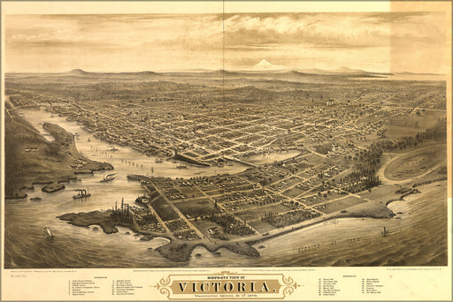 24"x36" Gallery Poster, Bird's-eye view map of Victoria, Vancouver Island, B.C. 1878