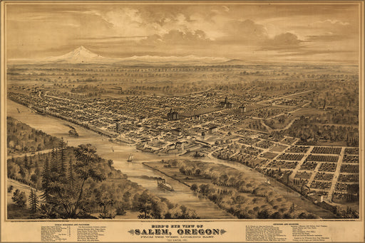 24"x36" Gallery Poster, Bird's eye view map of Salem, Oregon 1876