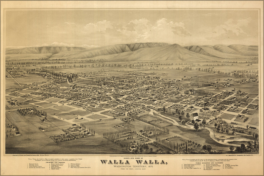 24"x36" Gallery Poster, Bird's eye view map of Walla Walla, Washington Territory 1876