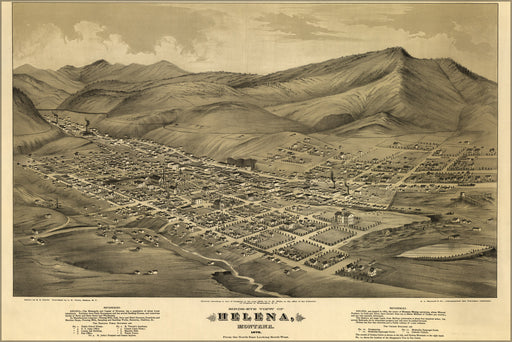 24"x36" Gallery Poster, Birds-eye view map of Helena, Montana 1875