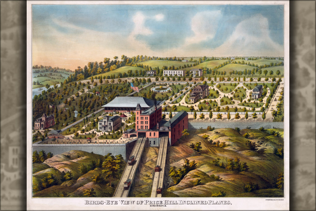 24"x36" Gallery Poster, Birds-eye view of Price Hill inclined planes, Cincinnati ohio