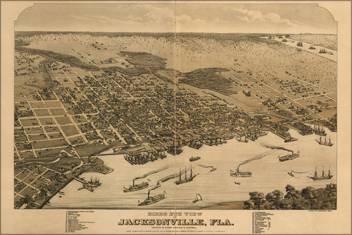 24"x36" Gallery Poster, Birds eye view of Jacksonville, Florida 1876
