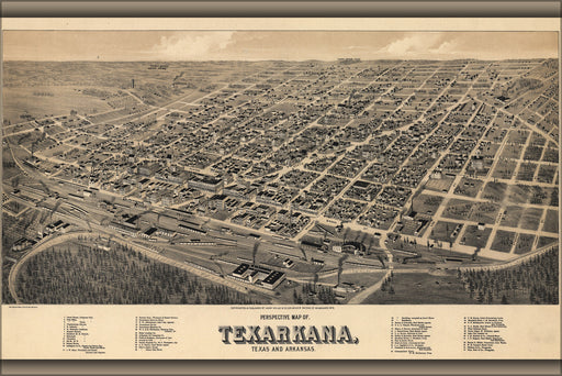 24"x36" Gallery Poster, Birdseye View map of Texarkana Texas & Arkansas 1888 by Henry wellge