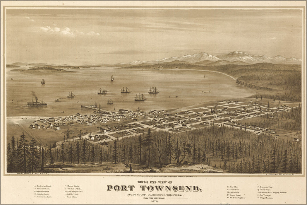 24"x36" Gallery Poster, Birdseye map Port Townsend Washington State 1878