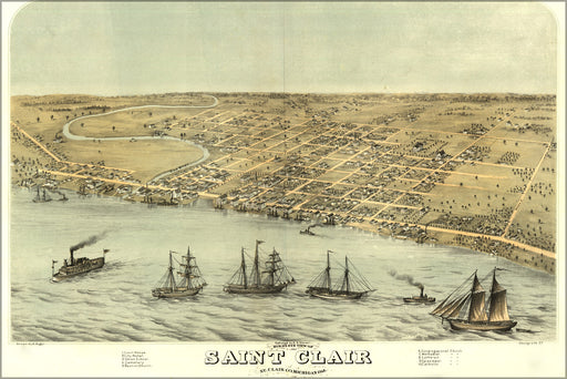 24"x36" Gallery Poster, Birdseye map St. Clair Saint Clair Michigan 1868