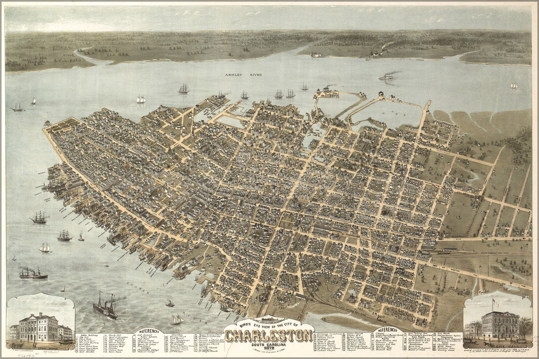 24"x36" Gallery Poster, Birdseye map of Charleston South Carolina 1872