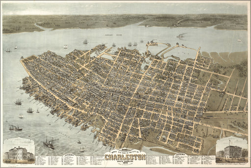 24"x36" Gallery Poster, Birdseye map of Charleston South Carolina 1872